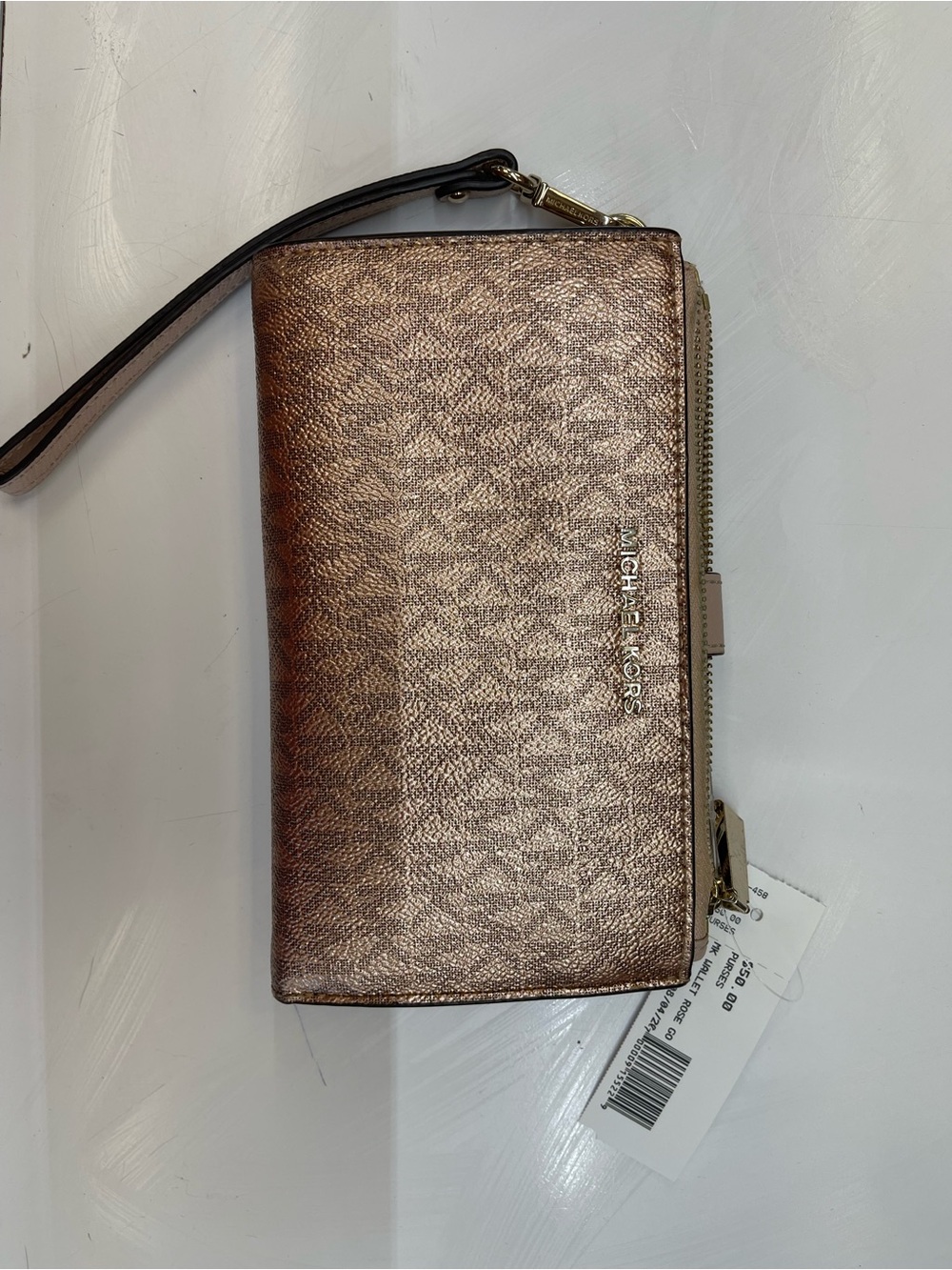 Michael Kors Metallic Rose Gold Zip Wristlet